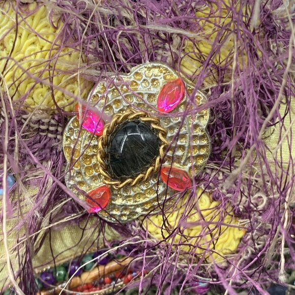 Mary Frances Hardshell Handbag with Beaded Shoulder Strap 8" Vintage - Picture 6 of 12